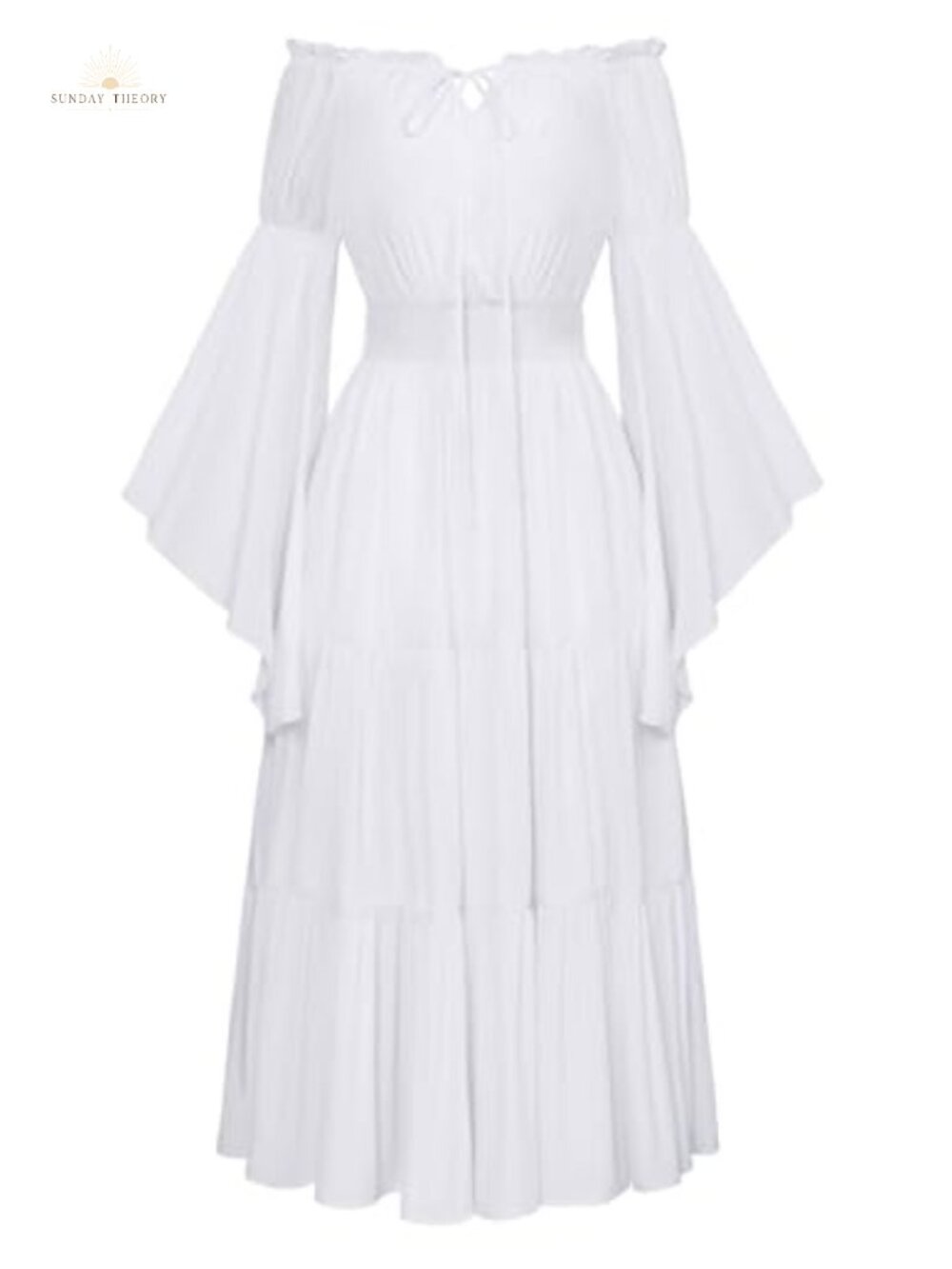 Renaissance Costume Maxi Dress Off Shoulder Bell Sleeve Tiered Smocked
